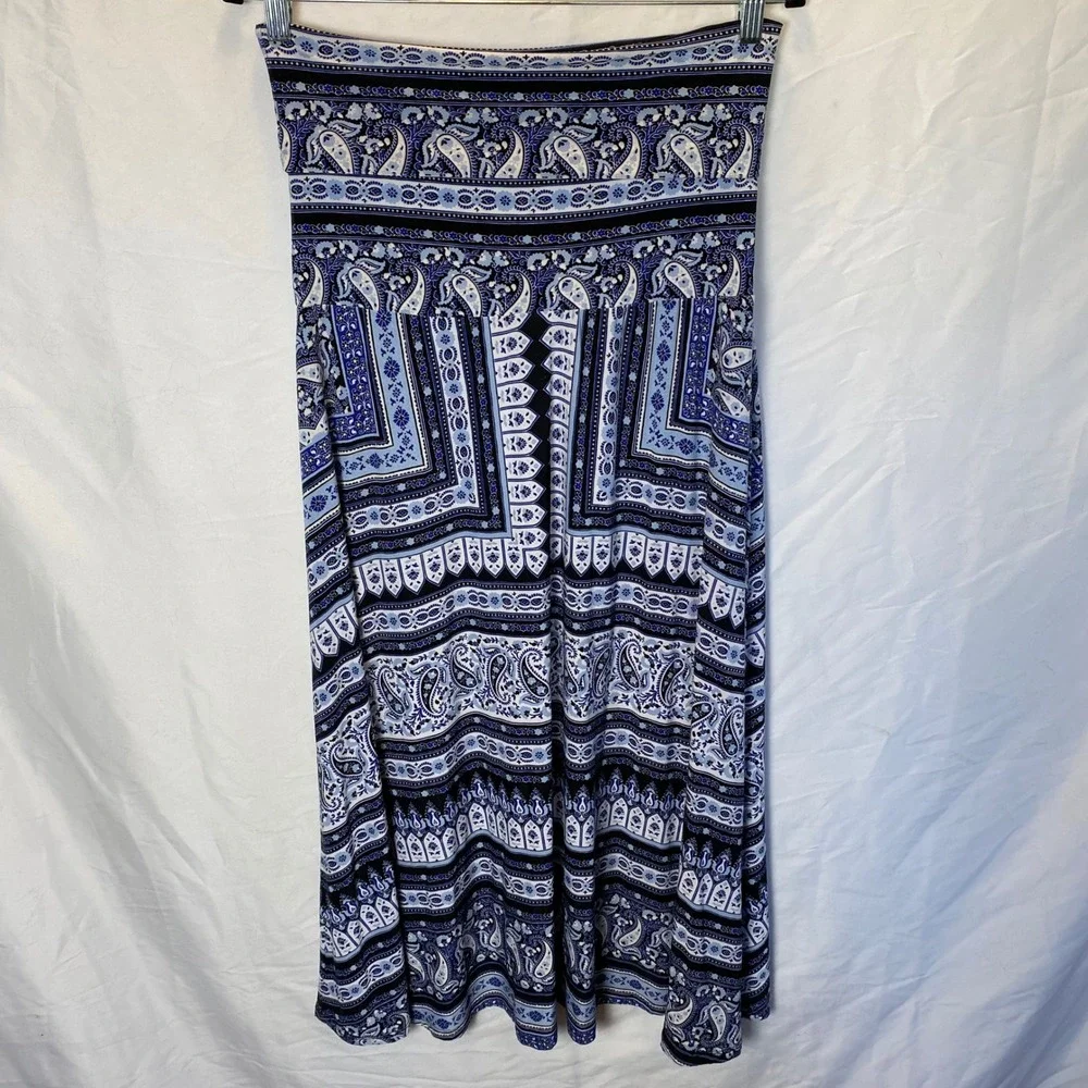 INC International Concepts Paisley Maxi‎ Skirt Women's Medium Blue Stretch Y2K